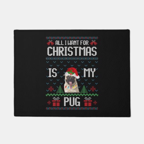 Pug Dog Ugly Christmas Sweater Doormat