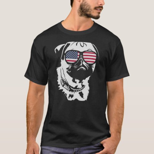 Pug Dog Usa Flag Pug Dog Animal T-Shirt