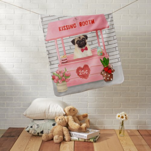 Pug Dog Valentines Day Kissing Booth Baby Blanket