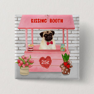 Pug Dog Valentine's Day Kissing Booth Button