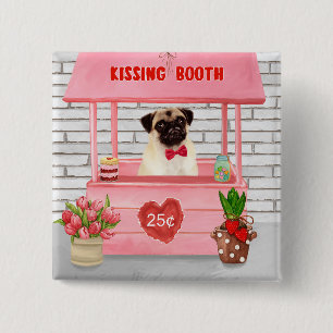 Pug Dog Valentine's Day Kissing Booth Button