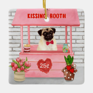 Pug Dog Valentine's Day Kissing Booth Ceramic Ornament