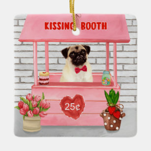 Pug Dog Valentine's Day Kissing Booth Ceramic Ornament