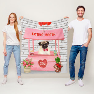 Pug Dog Valentine's Day Kissing Booth Fleece Blanket