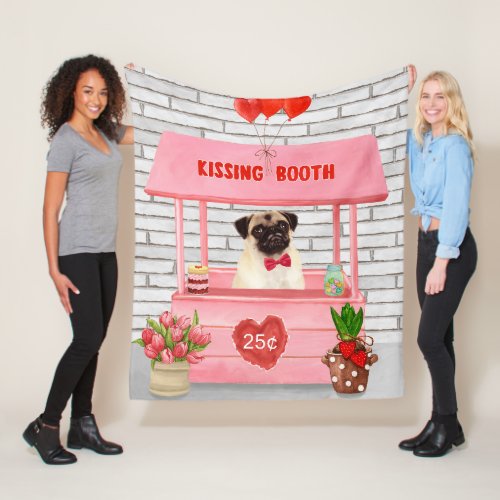Pug Dog Valentines Day Kissing Booth Fleece Blanket