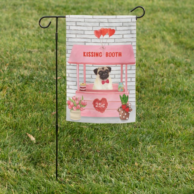 Pug Dog Valentine's Day Kissing Booth Garden Flag (In SItu)