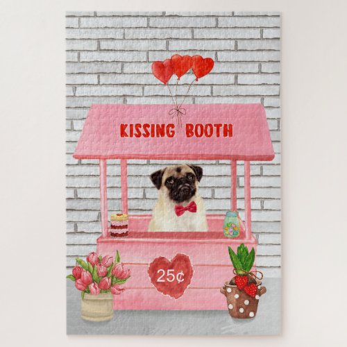 Pug Dog Valentines Day Kissing Booth Jigsaw Puzzle