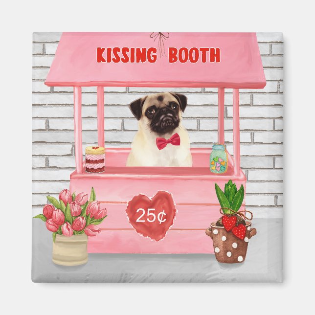 Pug Dog Valentine's Day Kissing Booth Magnet (Front)