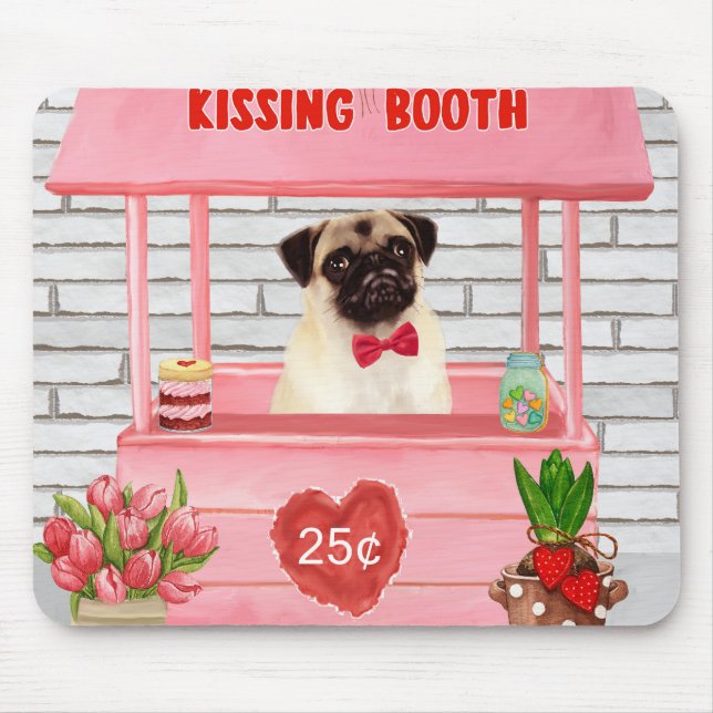 Pug Dog Valentine's Day Kissing Booth Mouse Pad (Front)