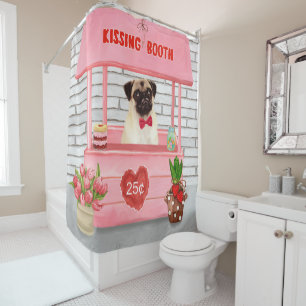 Pug Dog Valentine's Day Kissing Booth Shower Curtain