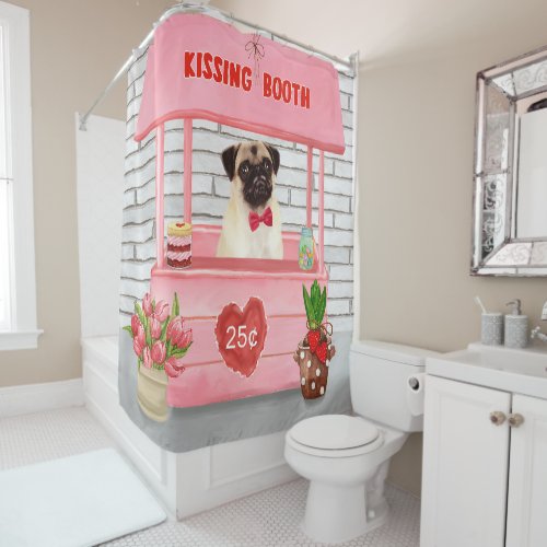 Pug Dog Valentines Day Kissing Booth Shower Curtain