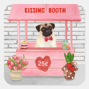 Pug Dog Valentine's Day Kissing Booth Square Sticker