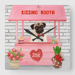 Pug Dog Valentine's Day Kissing Booth Square Wall Clock
