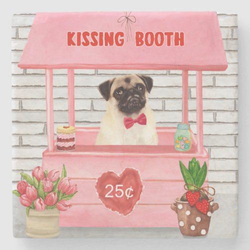 Pug Dog Valentines Day Kissing Booth Stone Coaster