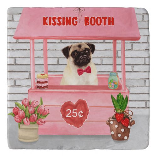 Pug Dog Valentines Day Kissing Booth Trivet
