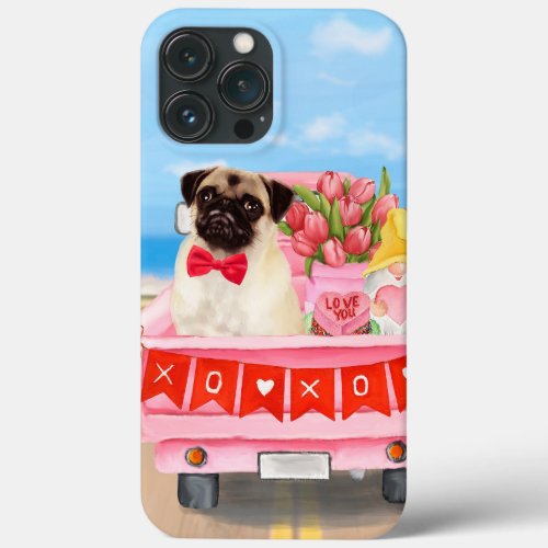 Pug Dog Valentines Day Truck Hearts iPhone 13 Pro Max Case