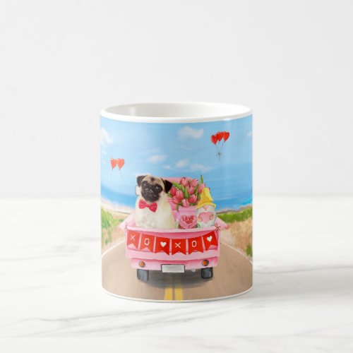Pug Dog Valentines Day Truck Hearts Coffee Mug