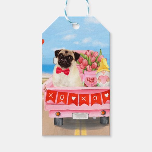 Pug Dog Valentines Day Truck Hearts Gift Tags