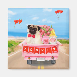 Pug Dog Valentine's Day Truck Hearts Magnet