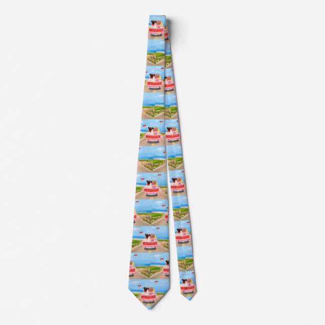 Pug Dog Valentine's Day Truck Hearts Neck Tie (Front)