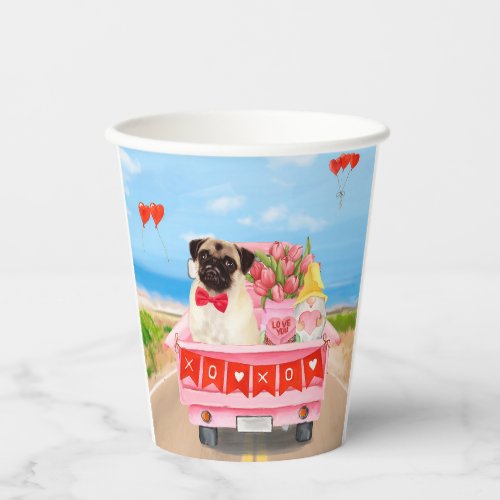 Pug Dog Valentines Day Truck Hearts Paper Cups