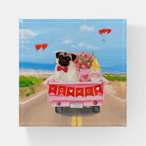 Pug Dog Valentines Day Truck Hearts Paperweight