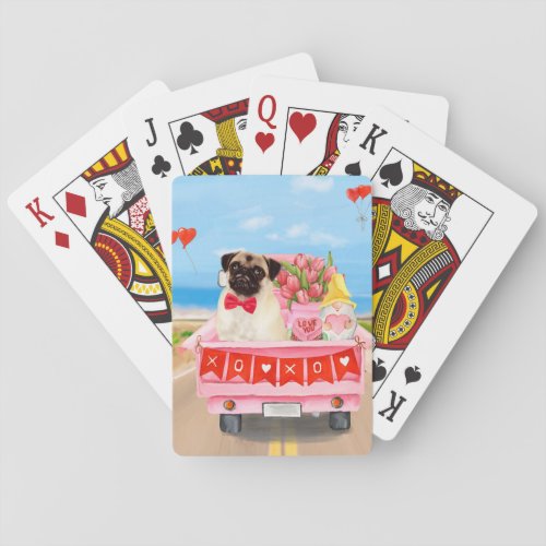 Pug Dog Valentines Day Truck Hearts Playing Cards