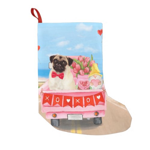 Pug Dog Valentines Day Truck Hearts Small Christmas Stocking