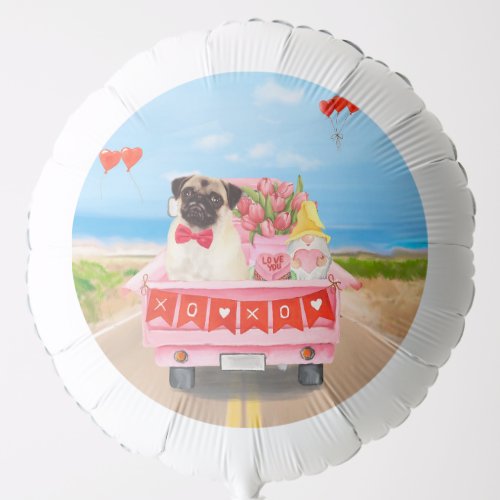 Pug Dog Valentines Day Truck Hearts Throw Pillow Balloon