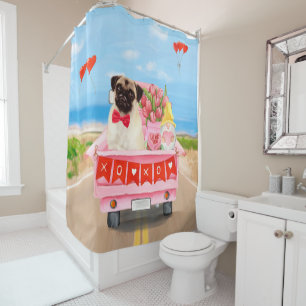 Pug Dog Valentine's Day Truck Shower Curtain