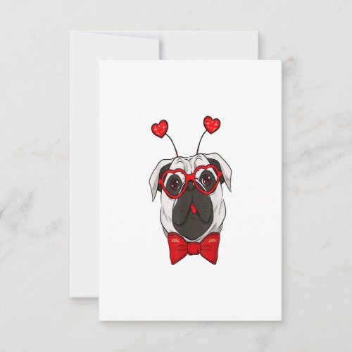 Pug Dog Valentines Day With Bandana Headband Gift RSVP Card