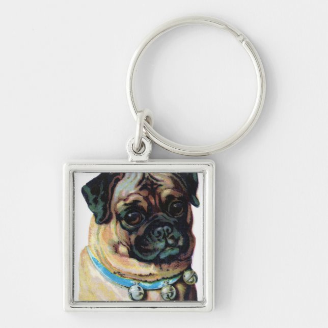 Pug Dog Vintage Keychain (Front)