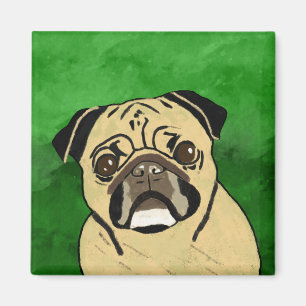 Pug Dog Watercolor Art Portrait Magnet