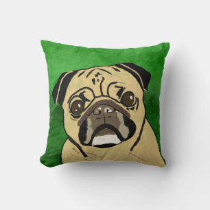 Pug Dog Watercolor Art Portrait Throw Pillow
