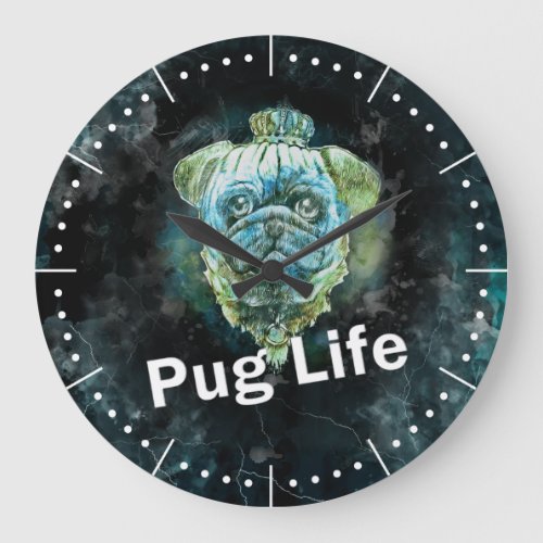 Pug Dog Watercolor Digital Art Large Clock