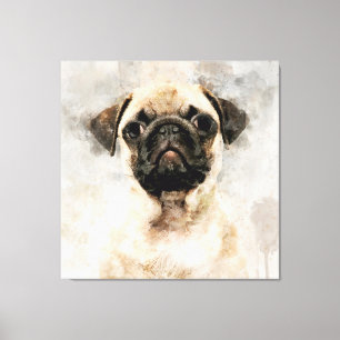 Pug Dog Watercolor Portrait 01 Canvas Print