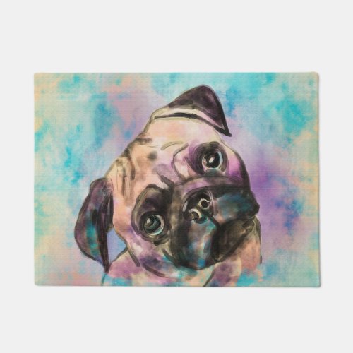 Pug dog Watercolor Portrait Doormat