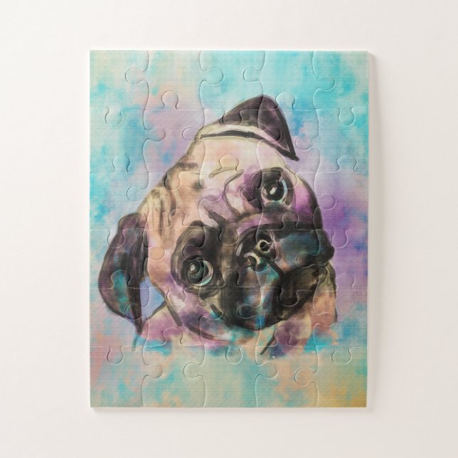 Pug dog Watercolor Portrait Jigsaw Puzzle (Vertical)
