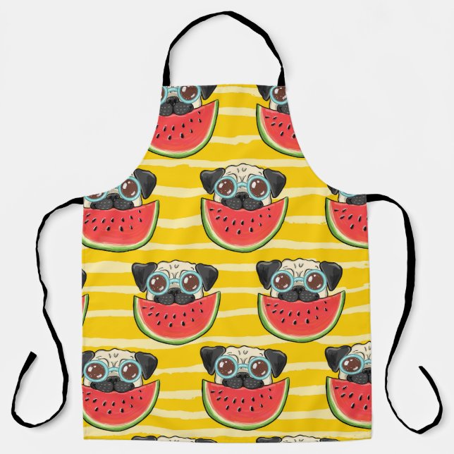 Pug Dog Watermelon: Summer Seamless. Apron (Front)