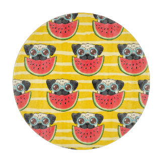 Pug Dog Watermelon: Summer Seamless. Cutting Board