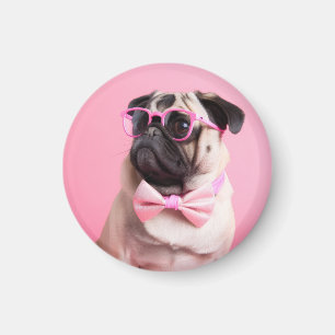 pug dog wearing bow magnet