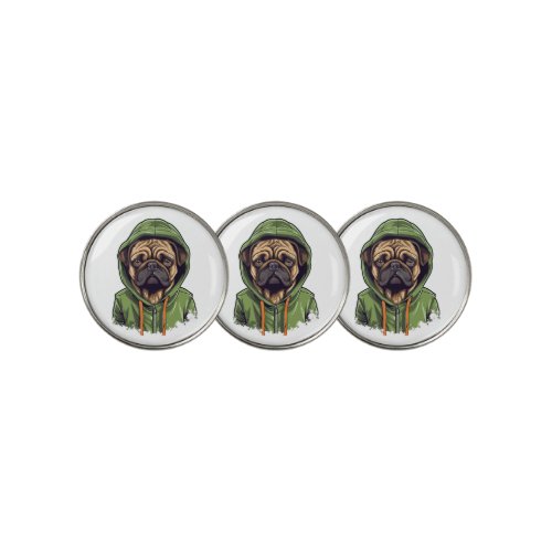 Pug Dog Wearing Green Hoodie Golf Ball Marker