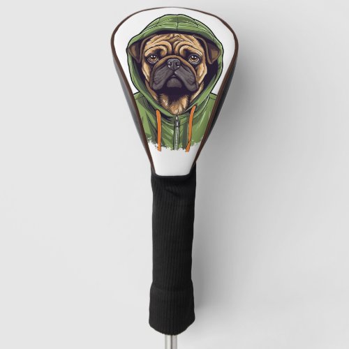 Pug Dog Wearing Green Hoodie Golf Head Cover