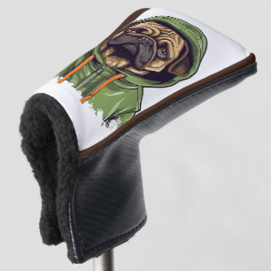 Pug Dog Wearing Green Hoodie Golf Head Cover