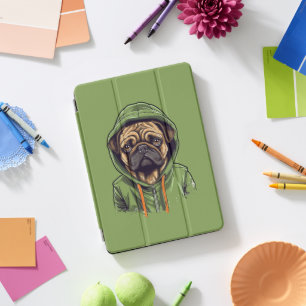 Pug Dog Wearing Green Hoodie iPad Pro Cover