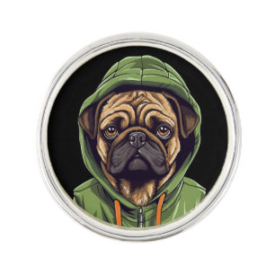 Pug Dog Wearing Green Hoodie Lapel Pin