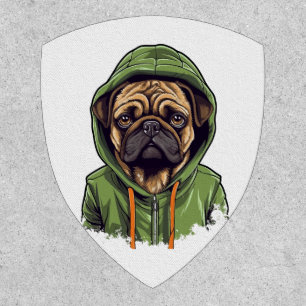 Pug Dog Wearing Green Hoodie Patch