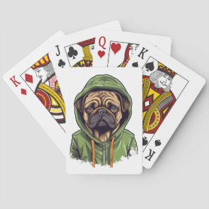 Pug Dog Wearing Green Hoodie Poker Cards