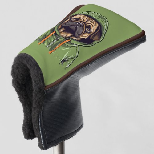 Pug Dog Wearing Green Hoodie Putter Golf Head Cover