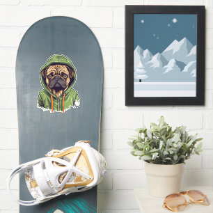 Pug Dog Wearing Green Hoodie Sticker